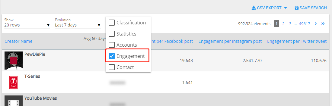 Wizdeo Analytics-Creator-查看红人资源的频道参与度