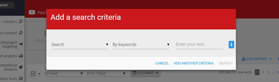 Wizdeo Analytics-Add a criteria条件选择