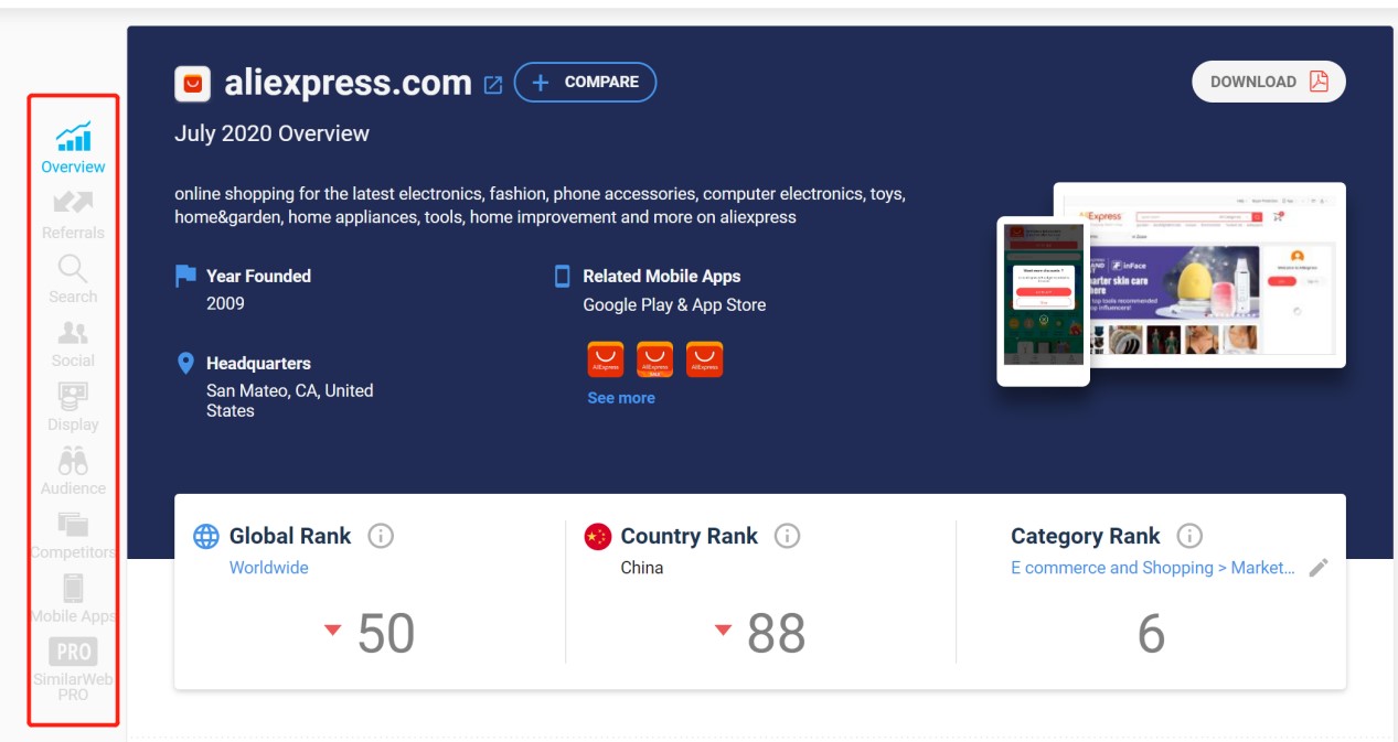 similarweb版块功能