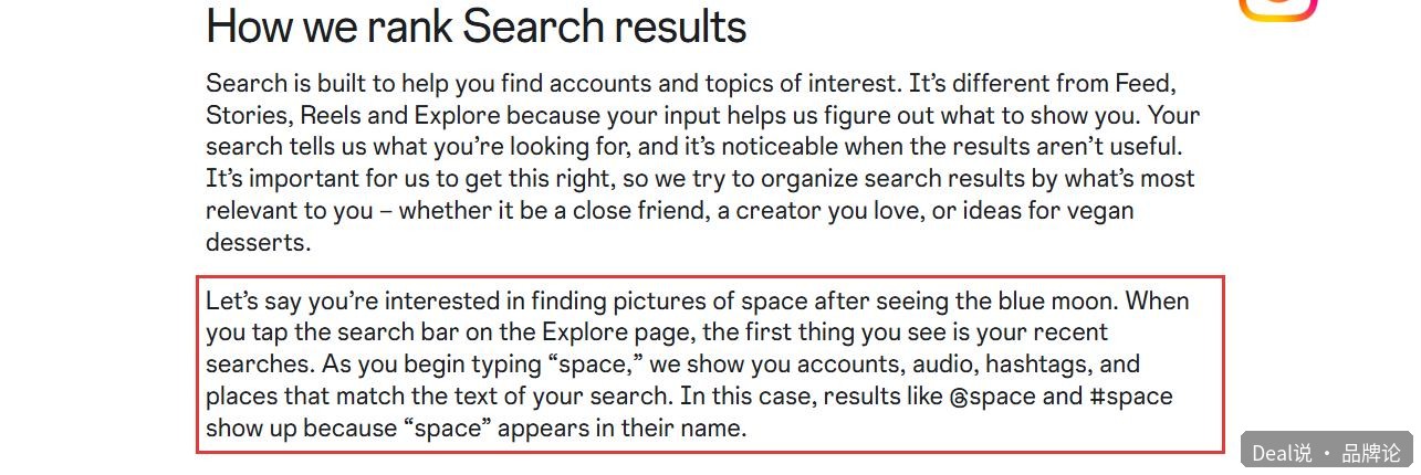 Instagram官方说明搜索结果会匹配名称中包含关键词的账号